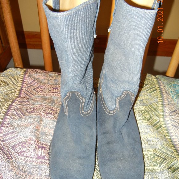Vintage Western Boho Chic Hippie Suede & Denim Boots sz 8D(wmbt9) main image 5